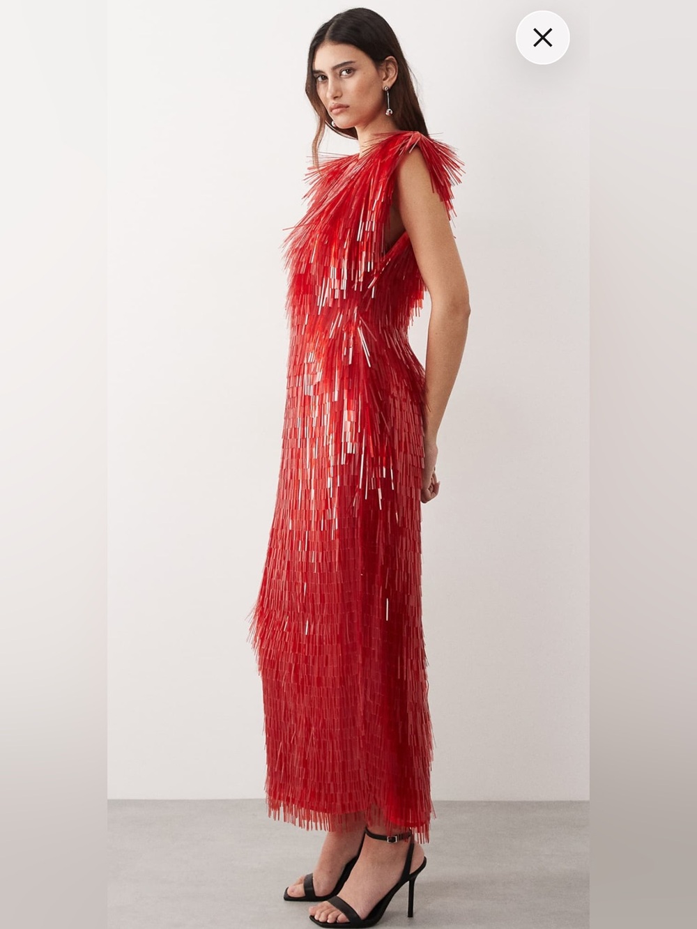 Fringe Sequin Maxi Dress in Red - Women